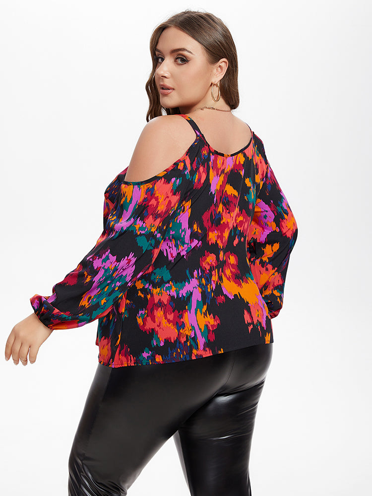Abstract Print Cold Shoulder Blouse