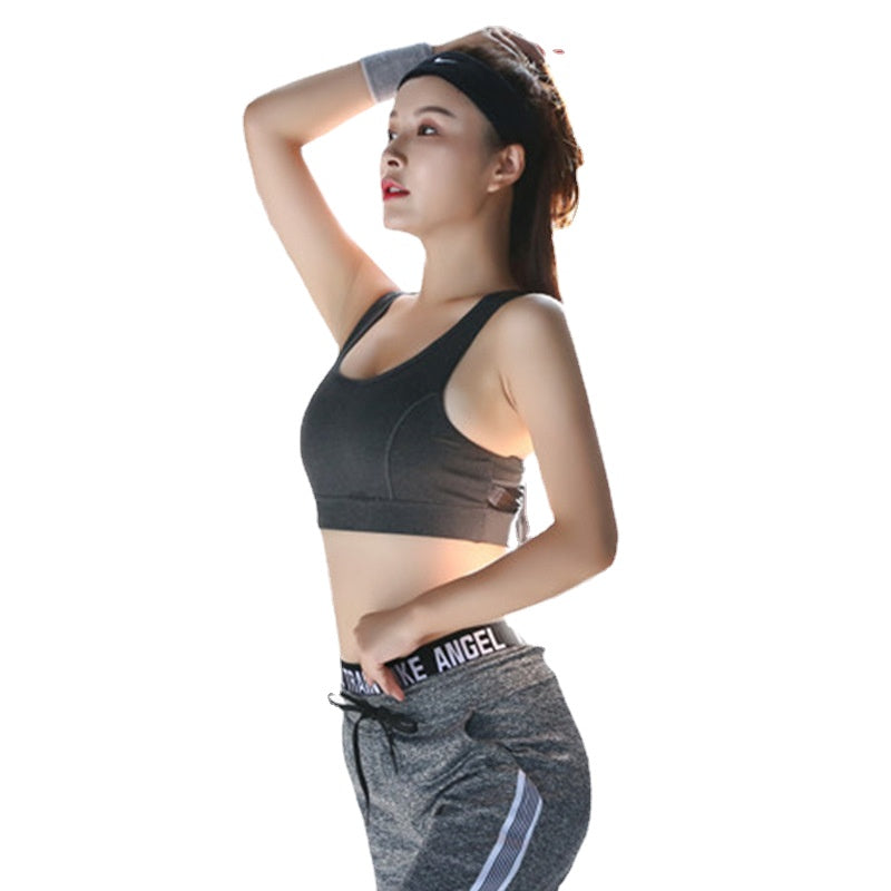 Women's Mesh Stitching Highly Supportive Shockproof Gathered Fitness Vest Yoga Bra