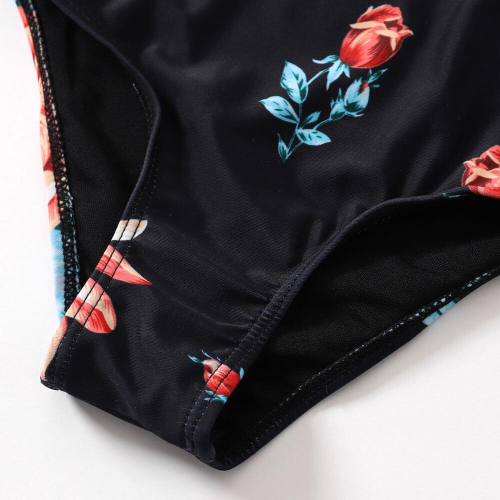 Rose print one-piece swimsuit