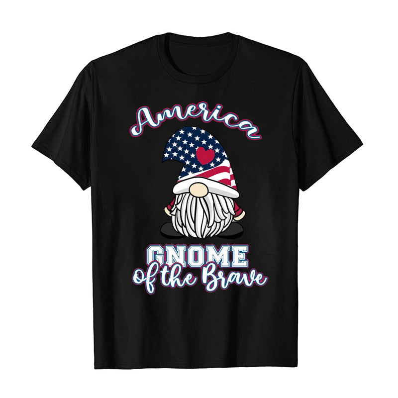 Unisex 4th of July Flag Gnome Skull Print Short Sleeve T-Shirt Top
