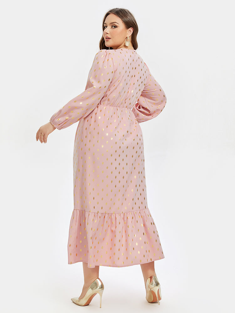 Polka Dot Print Ruffle Hem Maxi Dress