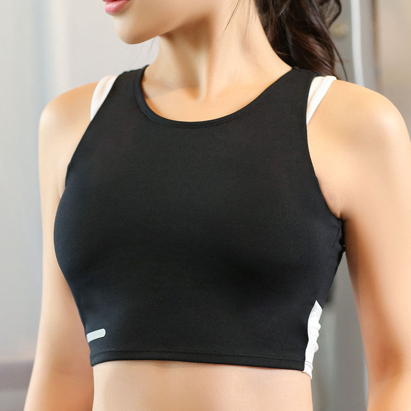 Women's Splicing Contrast Color Gathering Shockproof Sports Bra Yoga Tank Top A-WX128