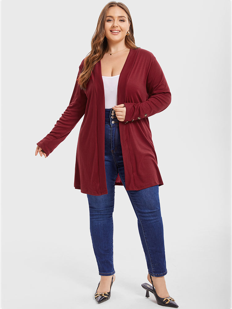 Solid Button Detail Open Front Tunic Coat