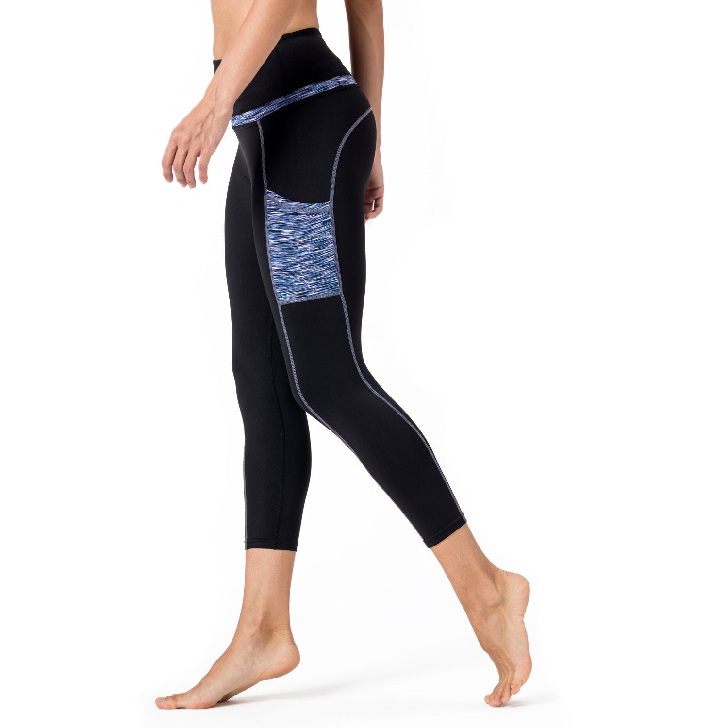 Women Contrast Color High Waist Yoga Pants 7/8 Leggings with Pockets CC201803