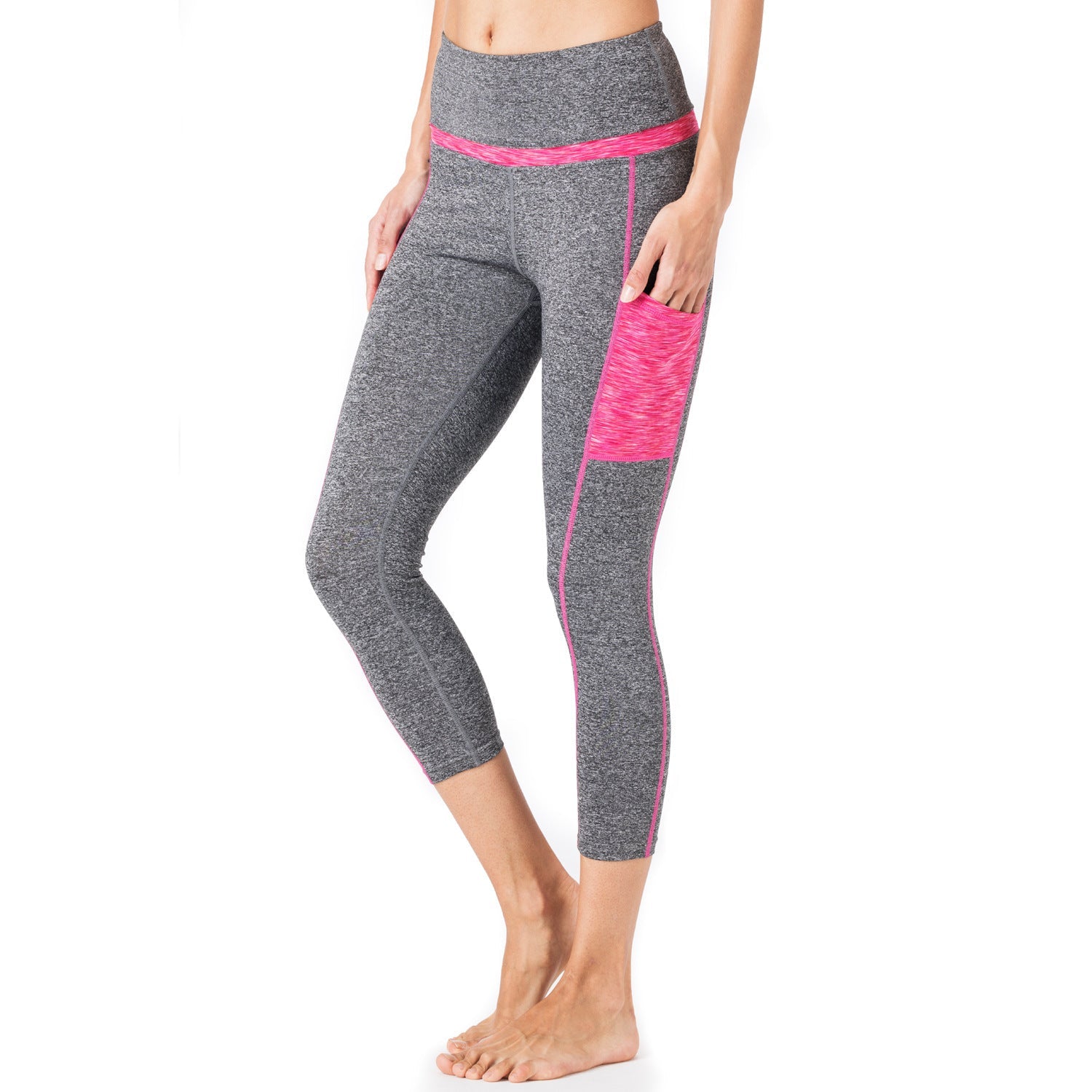 Women Contrast Color High Waist Yoga Pants 7/8 Leggings with Pockets CC201803