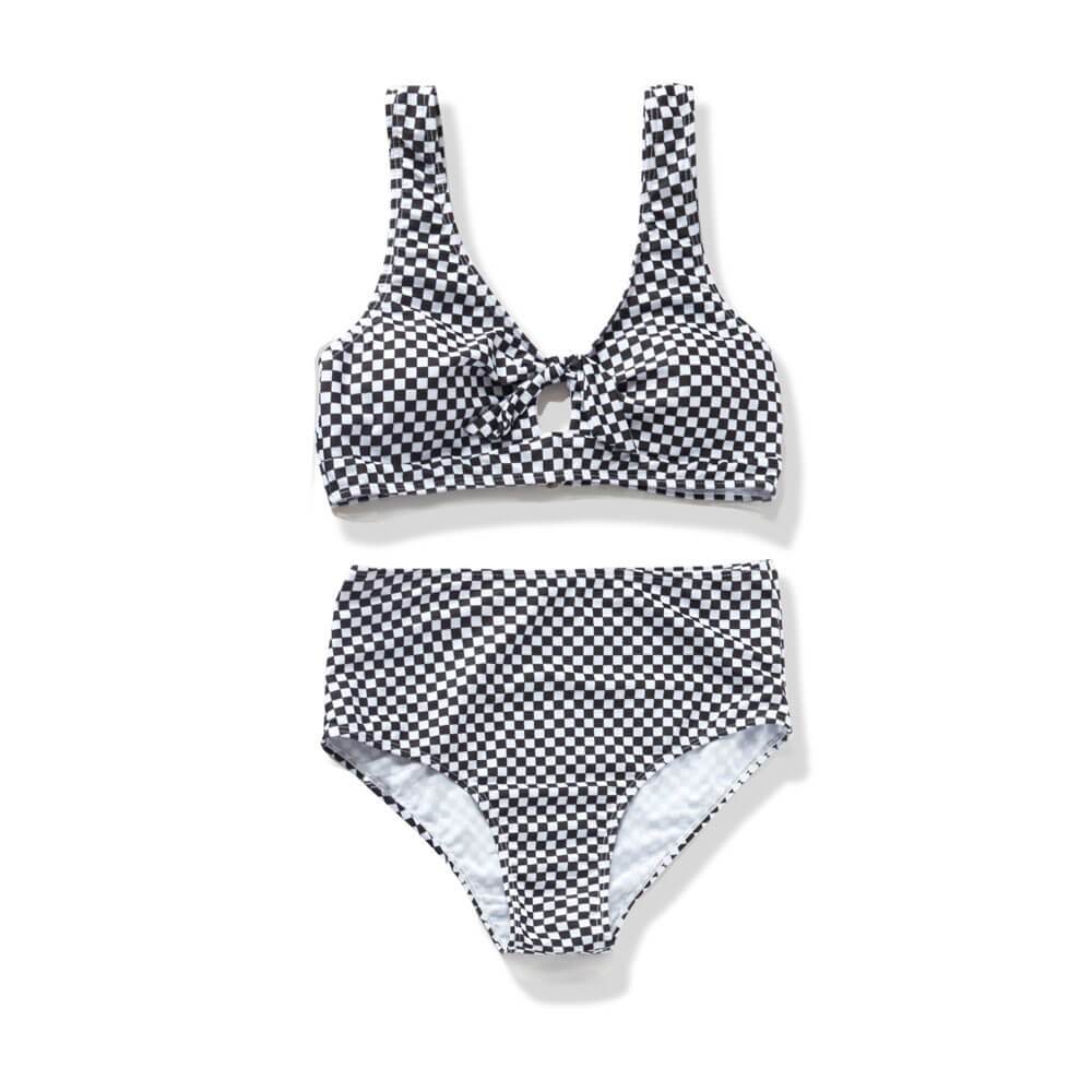 Explosion models black and white grid print parent-child split swimwear