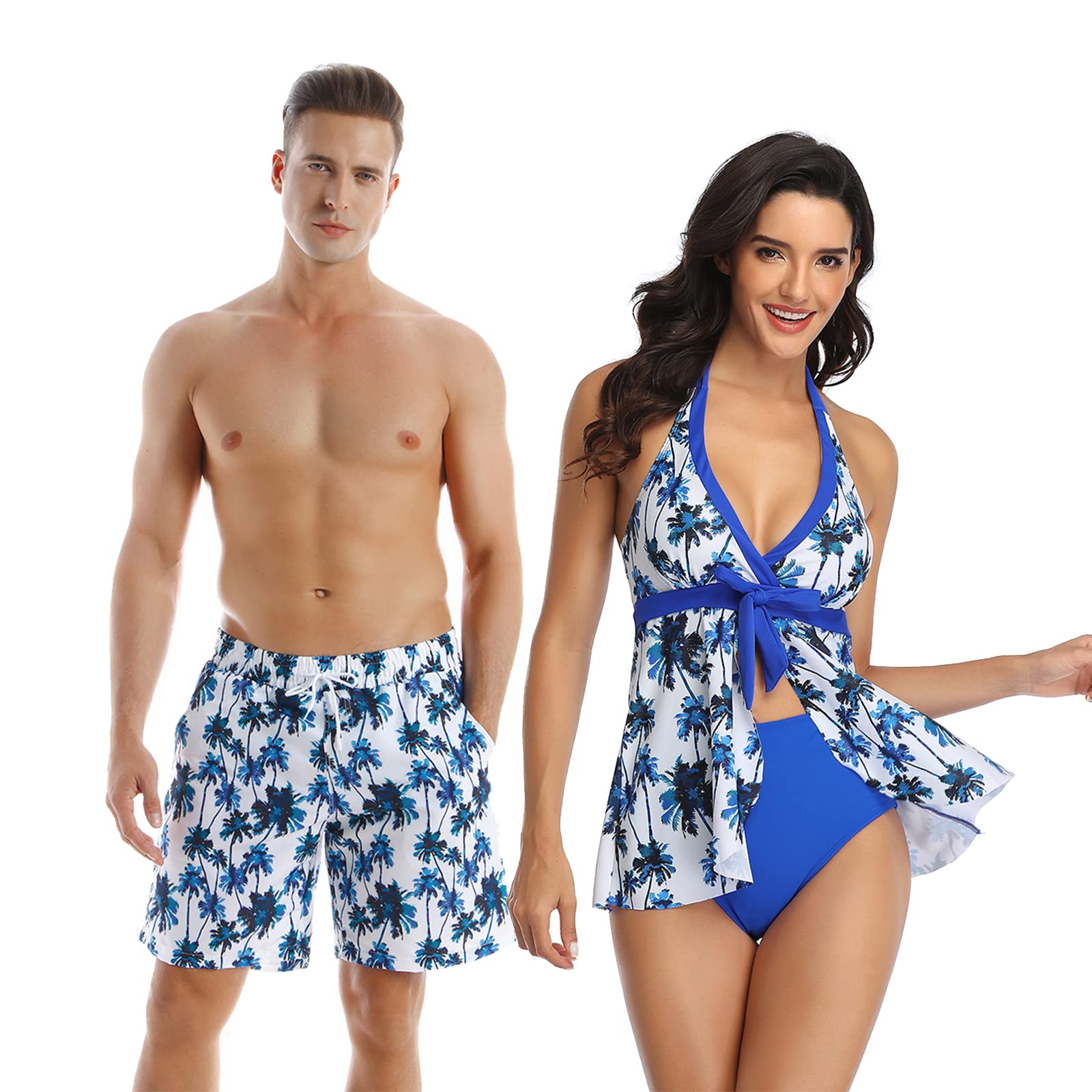 Couple Matching Swimsuits Coconut Trees Bathing Suits