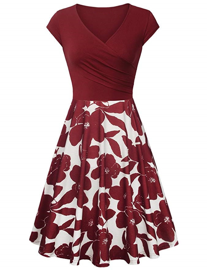 Floral Print Slim Maxi Dress Sexy V-Neck Big Swing Stitching Retro Sundress Women Plus Size Dresses