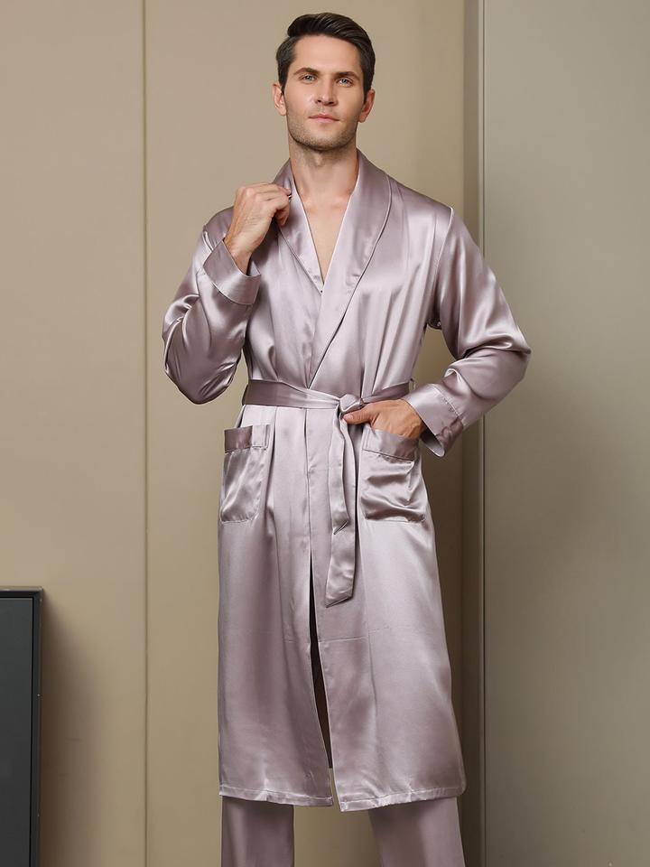 Men's Pure Silk Lapel Collar Belted Robe (Without Pants)