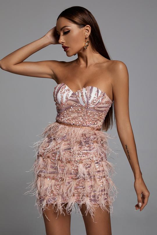 Sequin Feather Mini Dress