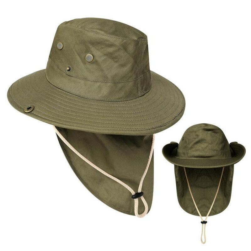 Outdoor Camping Hiking Large Brim Bucket Hat with String UV Protection