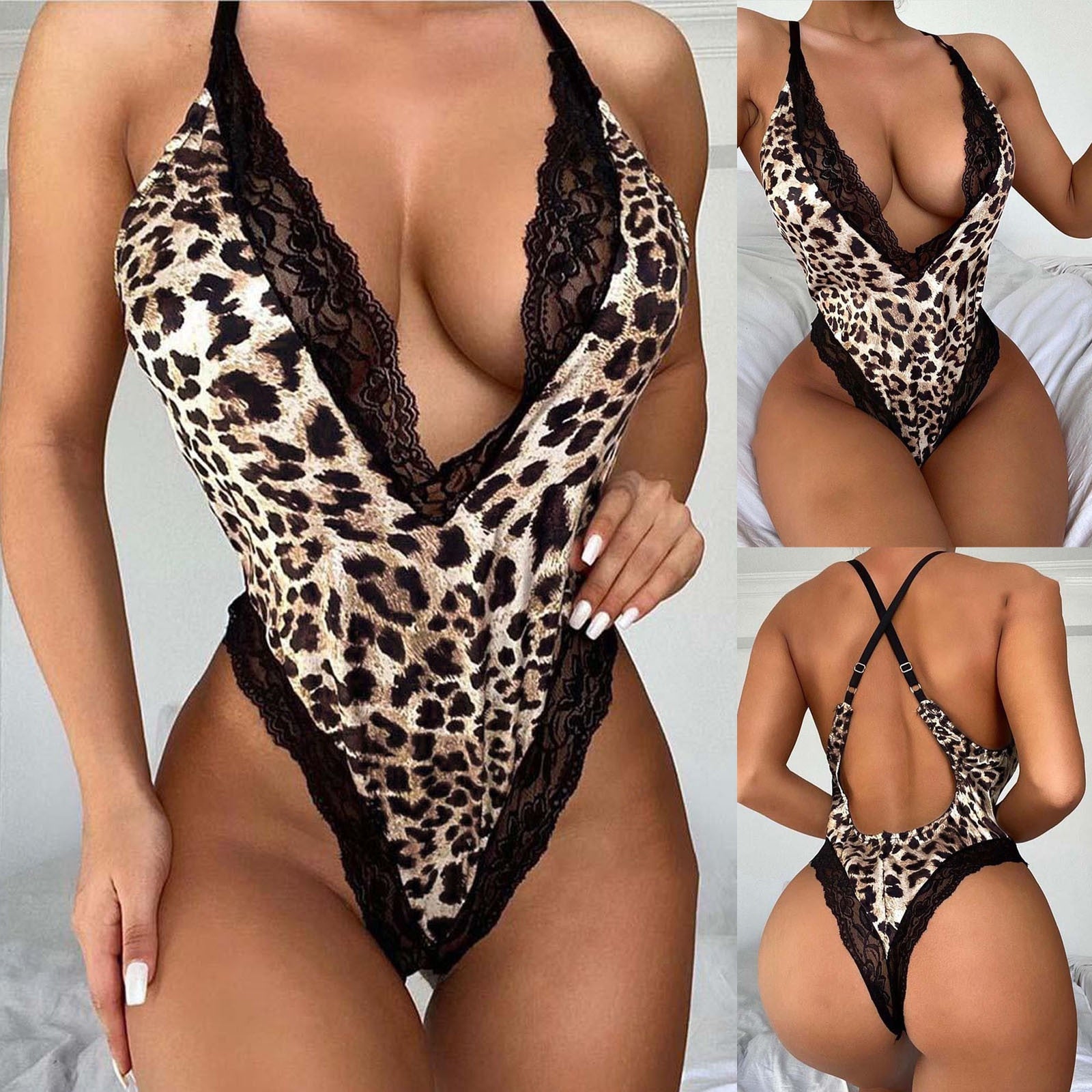 Porno Sexy Costumes Women Leopard Lace Bodysuit Erotic Baby Dolls Sexy Hot Erotic Lingerie