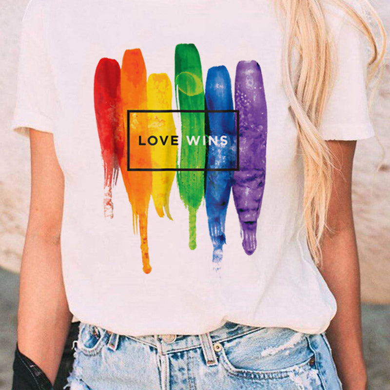 Love is Love Rainbow Graphic T-shirt Lesbian Pride Cartoon T-shirt Lesbian Lady T-shirt Harajuku Top Tee Female