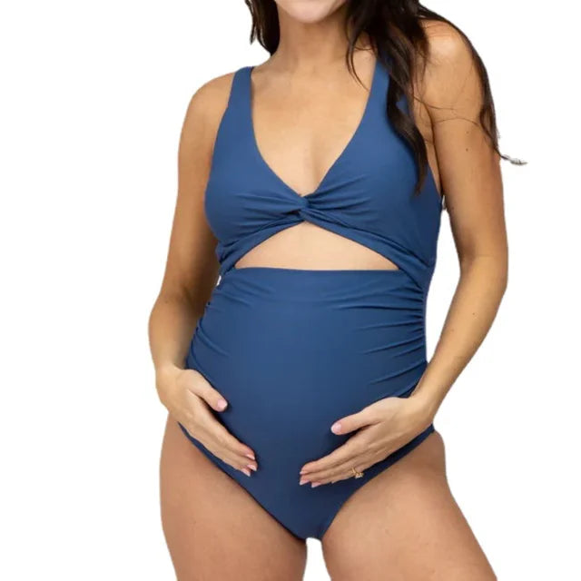 Maternity Backless Swimsuit Tie Front Bathing Suit V Neck Pregnancy Swimwear High Cut Light Blue Pregnant Women Summer Bikinis