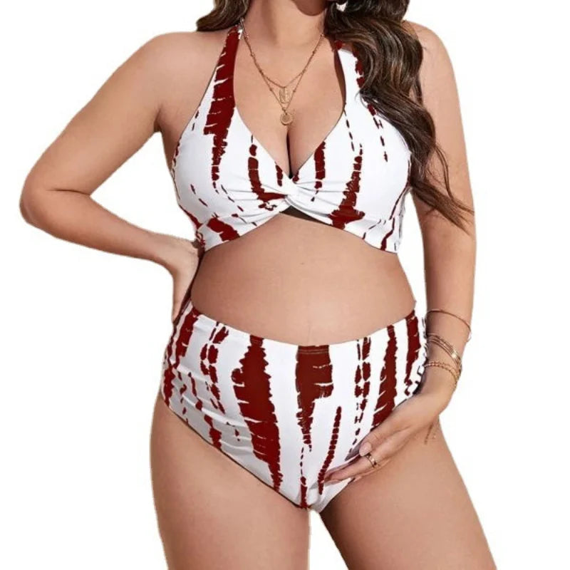 Maternity Bikini Set Women's Print High Waist Swimsuit Beachwear Bathing Suit Pregnancy Two Pieces Swimwear