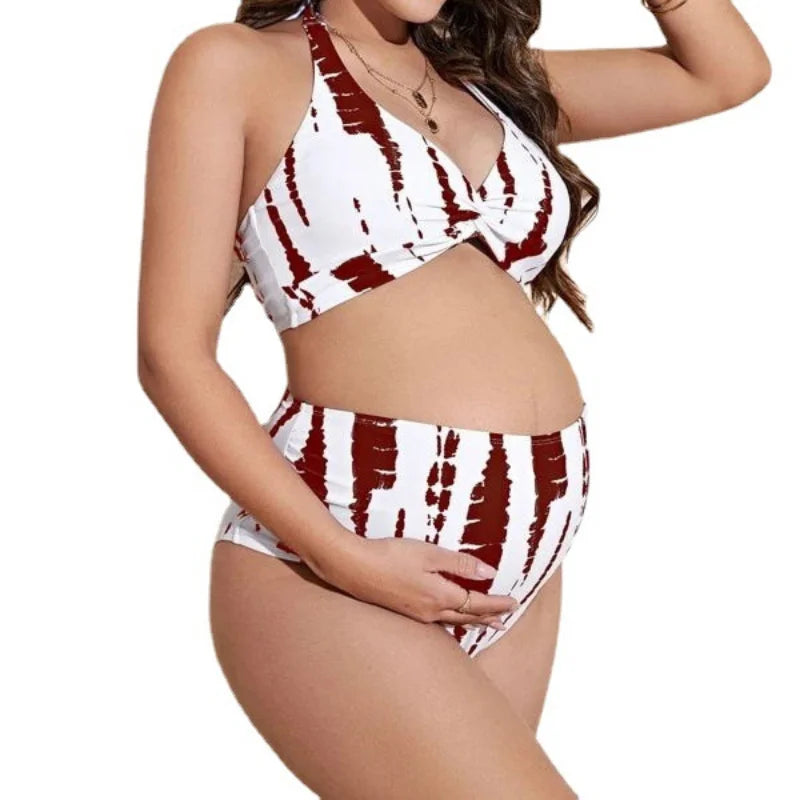 Maternity Bikini Set Women's Print High Waist Swimsuit Beachwear Bathing Suit Pregnancy Two Pieces Swimwear
