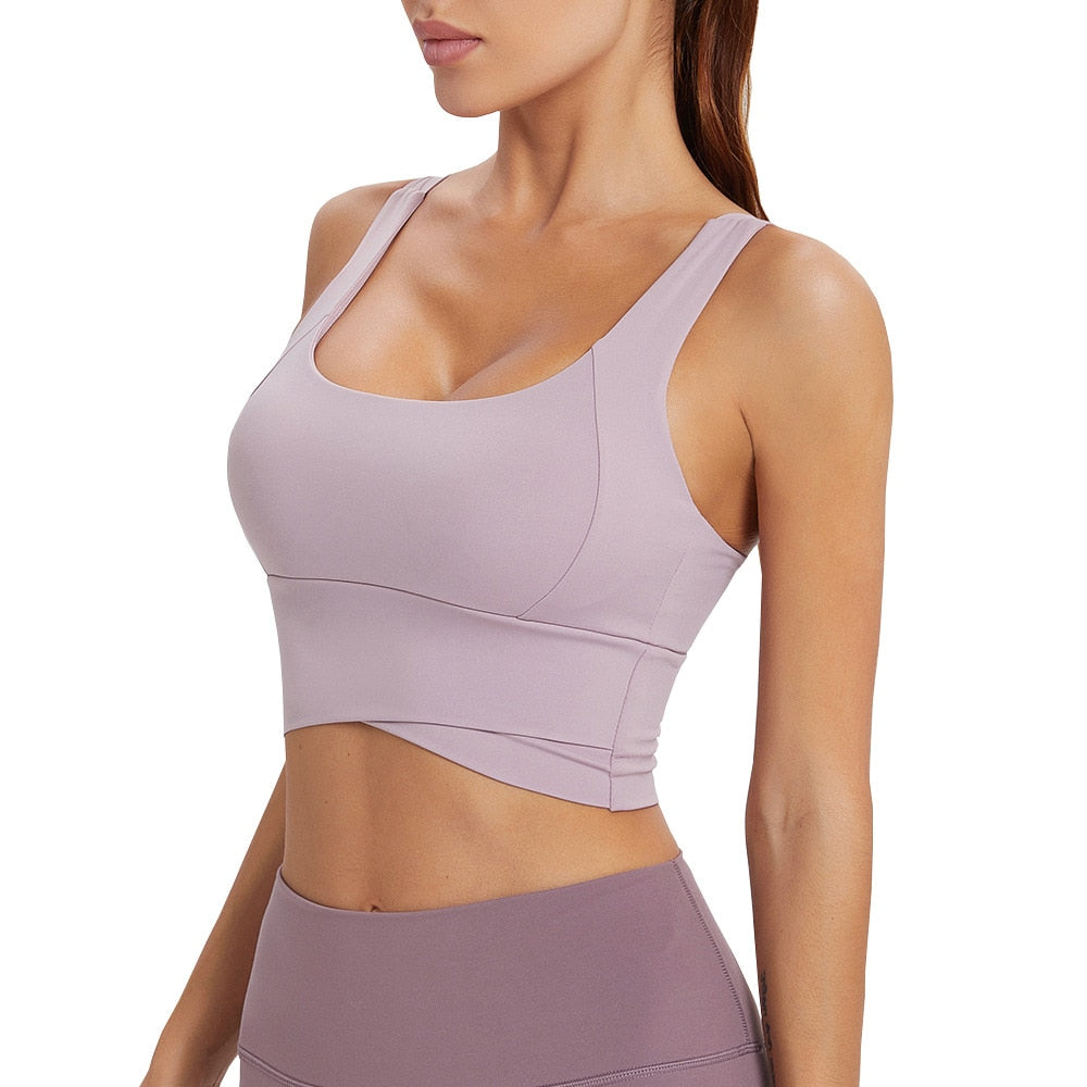 Women New Solid Color Padded Naked-feel Push-up High Impact Support Running Vest Yoga Bras