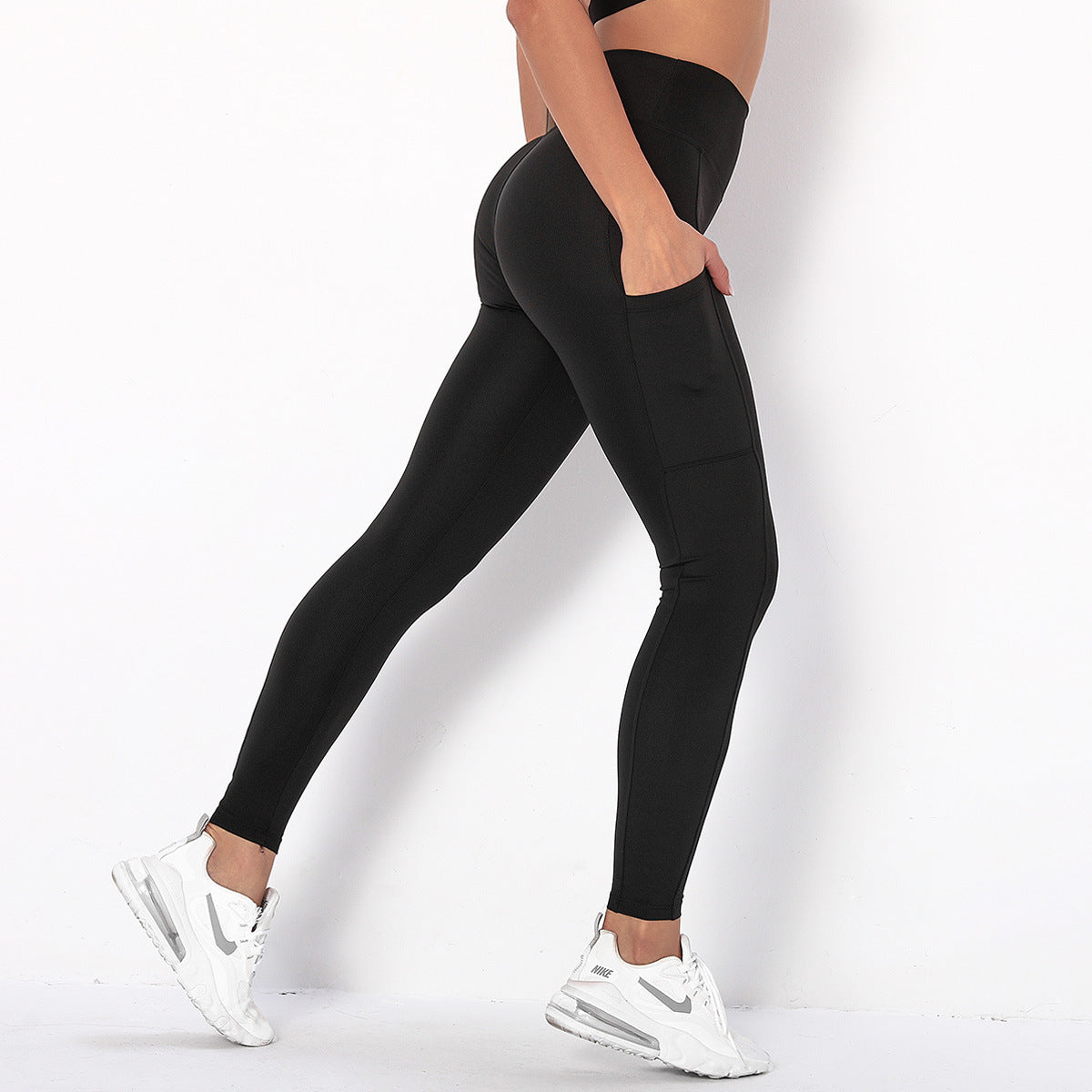 Women Solid Color Abdominal High Waist Threaded Ninth Yoga Pants with Pockets KZ-2319
