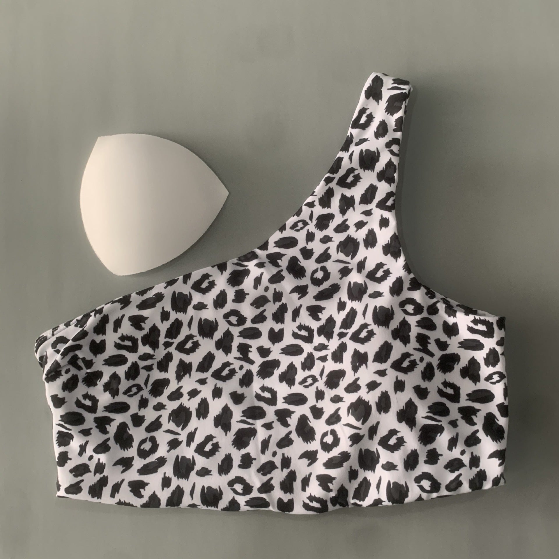 Women Leopard Print One Shoulder Sports Bra Yoga Underwear With Chest Pad 2099