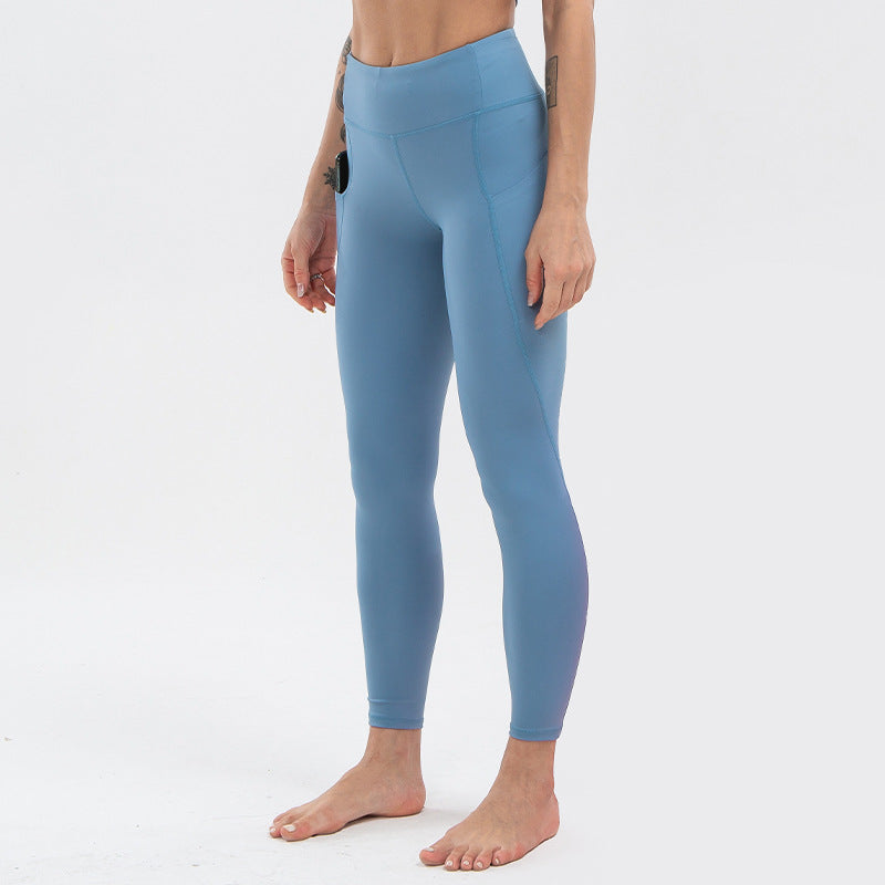 Women Solid Color Nude High Waist Yoga Pants Hip Lift Sports Leggings T2332