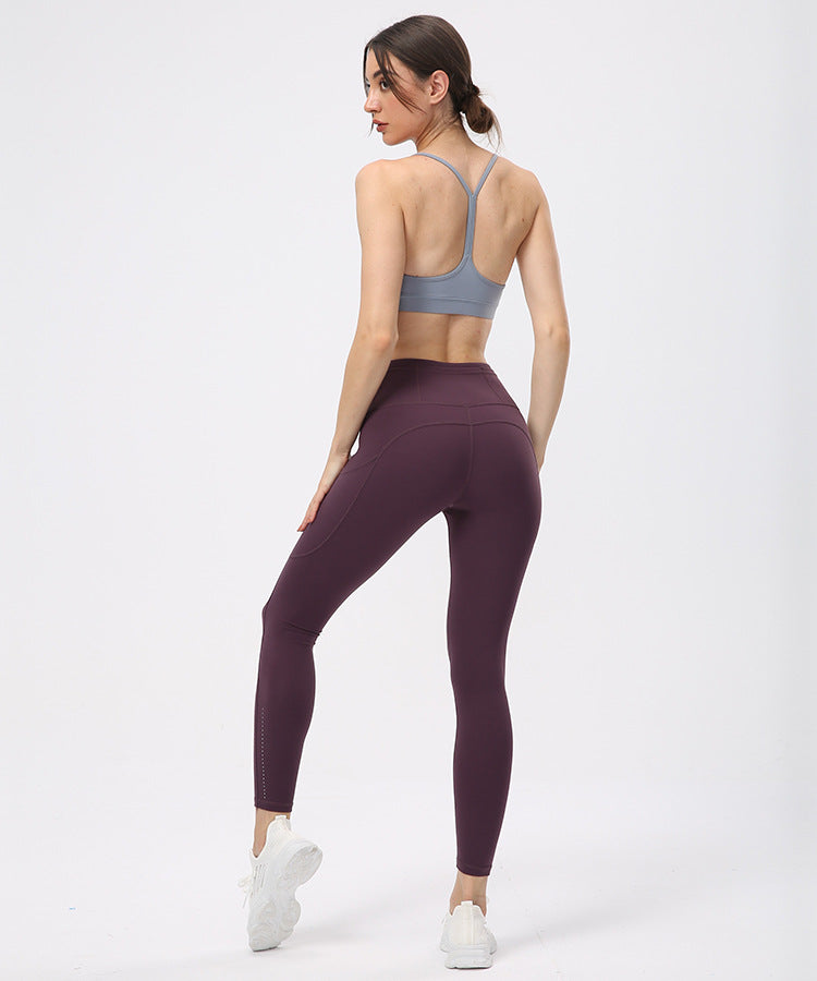 Women Moisture Wicking High-Waisted Hip-Lifting 7/8 Leggings with Pockets C2913
