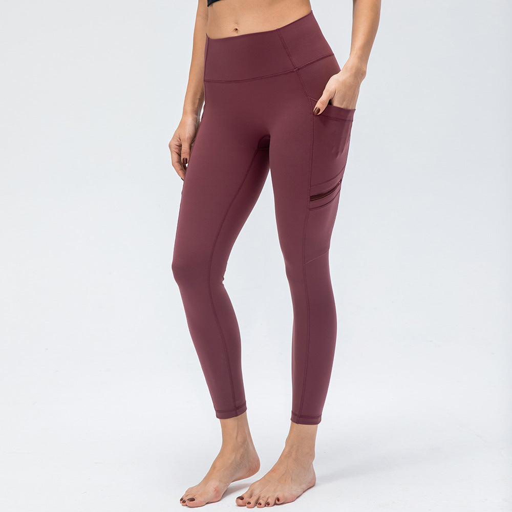 Women Nude Tight Double Sided Brushed Yoga Pants Quick Dry Running Fitness 7/8 Leggings 12369