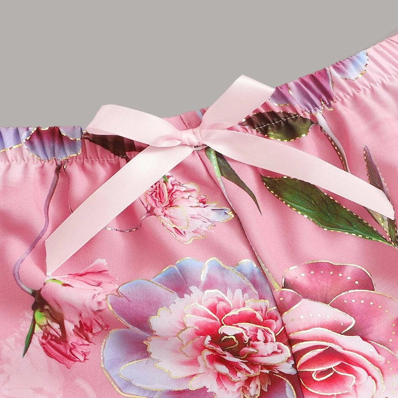 Women Ruffled Pink Long Sleeve Pajamas Three-piece Set A300