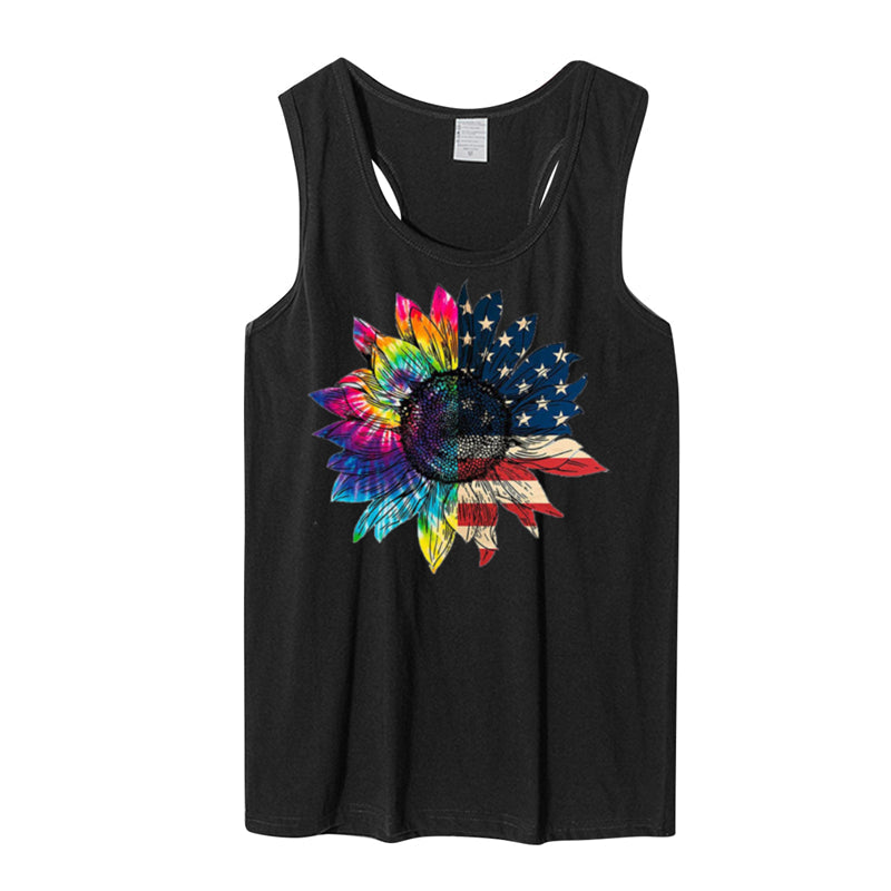 4th of July Women Colorful Sunflower Flag Printed Casual Tank Top L8337-A33