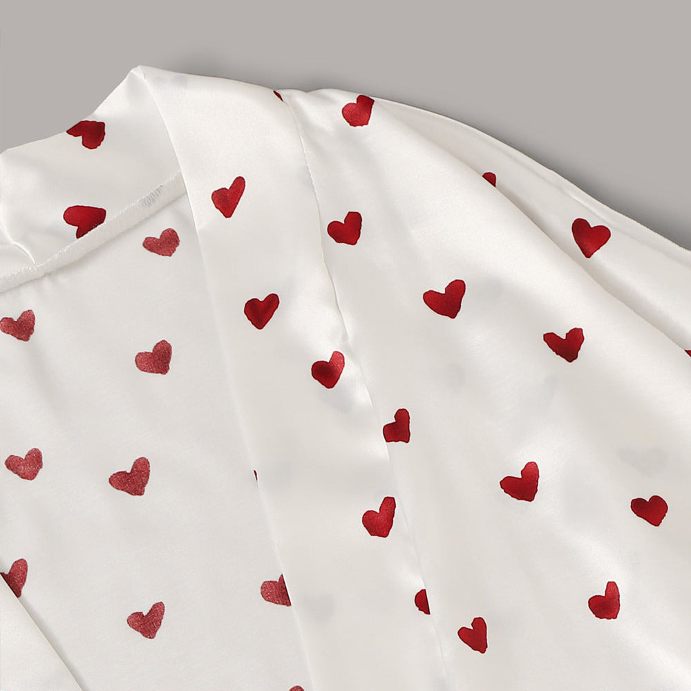 Ladies Love Print Satin Nightgown Pajamas Exotic Lingerie Three-Piece Set ZT257