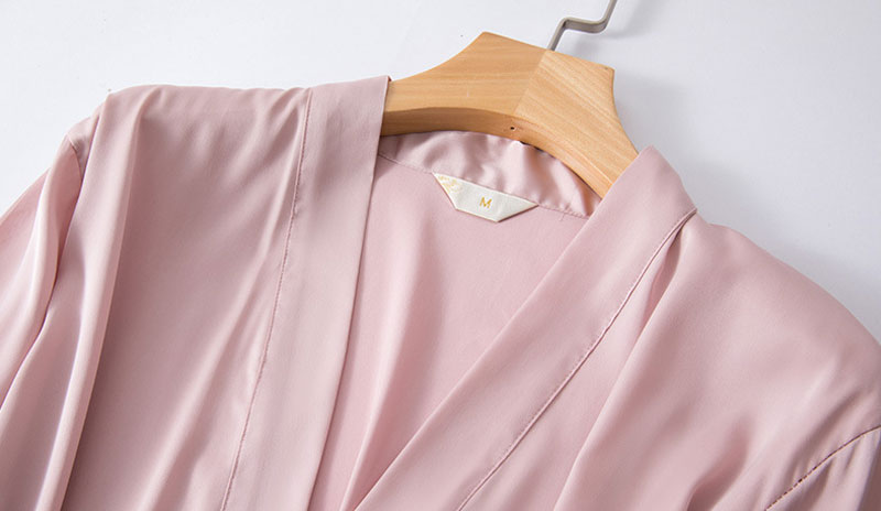 Women Pink Silk Satin Cami Top Robe Sleepwear Nightdress with Chest Pads 5-Piece Sets