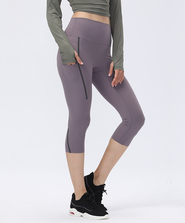 Women Hip Lift Yoga Cropped Pants 3/4 Leggings with Pockets C2960