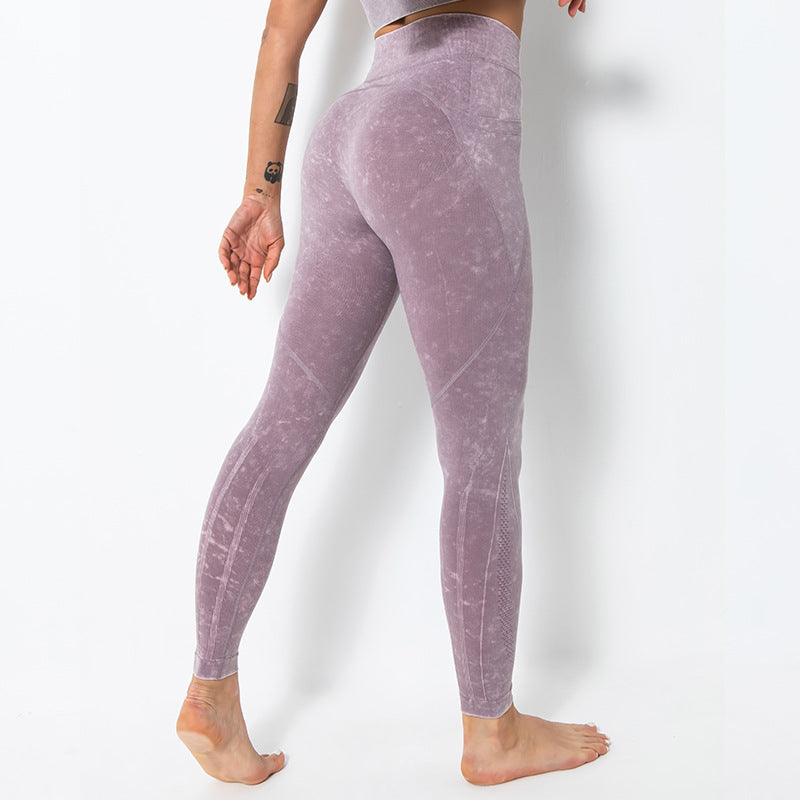 Women Tie Dye Nude Running Sports Yoga Pants With Pockets T8812