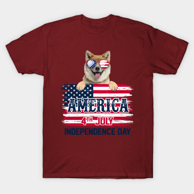 Unisex 4th of July Dog Flag Print Short Sleeve T-Shirt Top