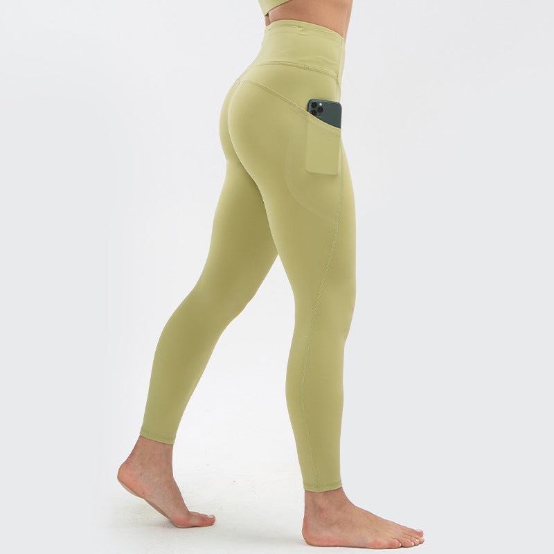Women Seamless Stitching High Waist Sports Pants 7/8 Leggings with Pockets KZ2332