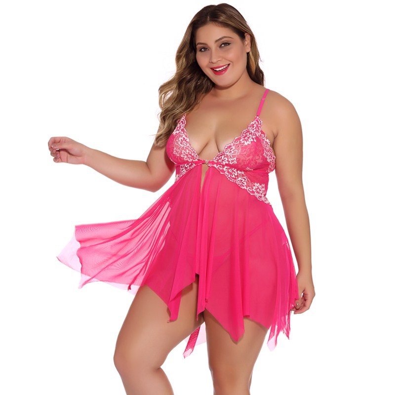Women Plus Size Sexy V-Neck Lace Sling Dress Exotic Lingerie Set 3269