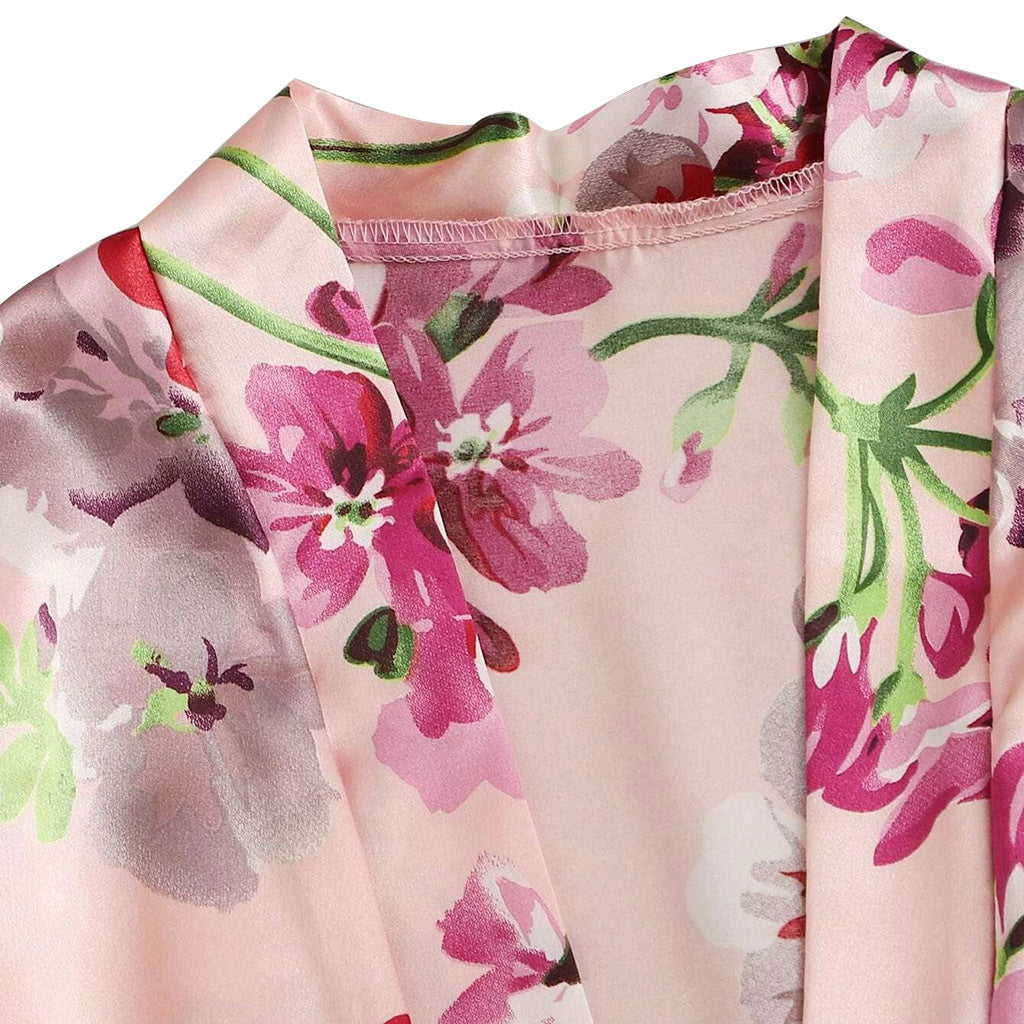 Women Ruffled Floral Print Pink Long Sleeve Pajamas Three-piece Set A209