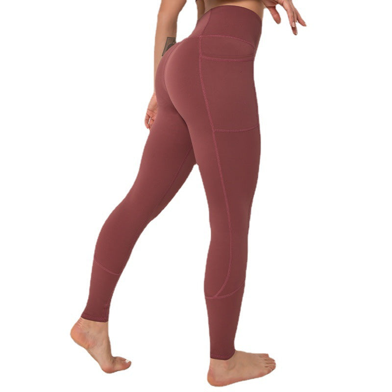 Women Plus Size Stitching High Elastic Butt Lift High Waist Yoga Pants With Pockets T1903