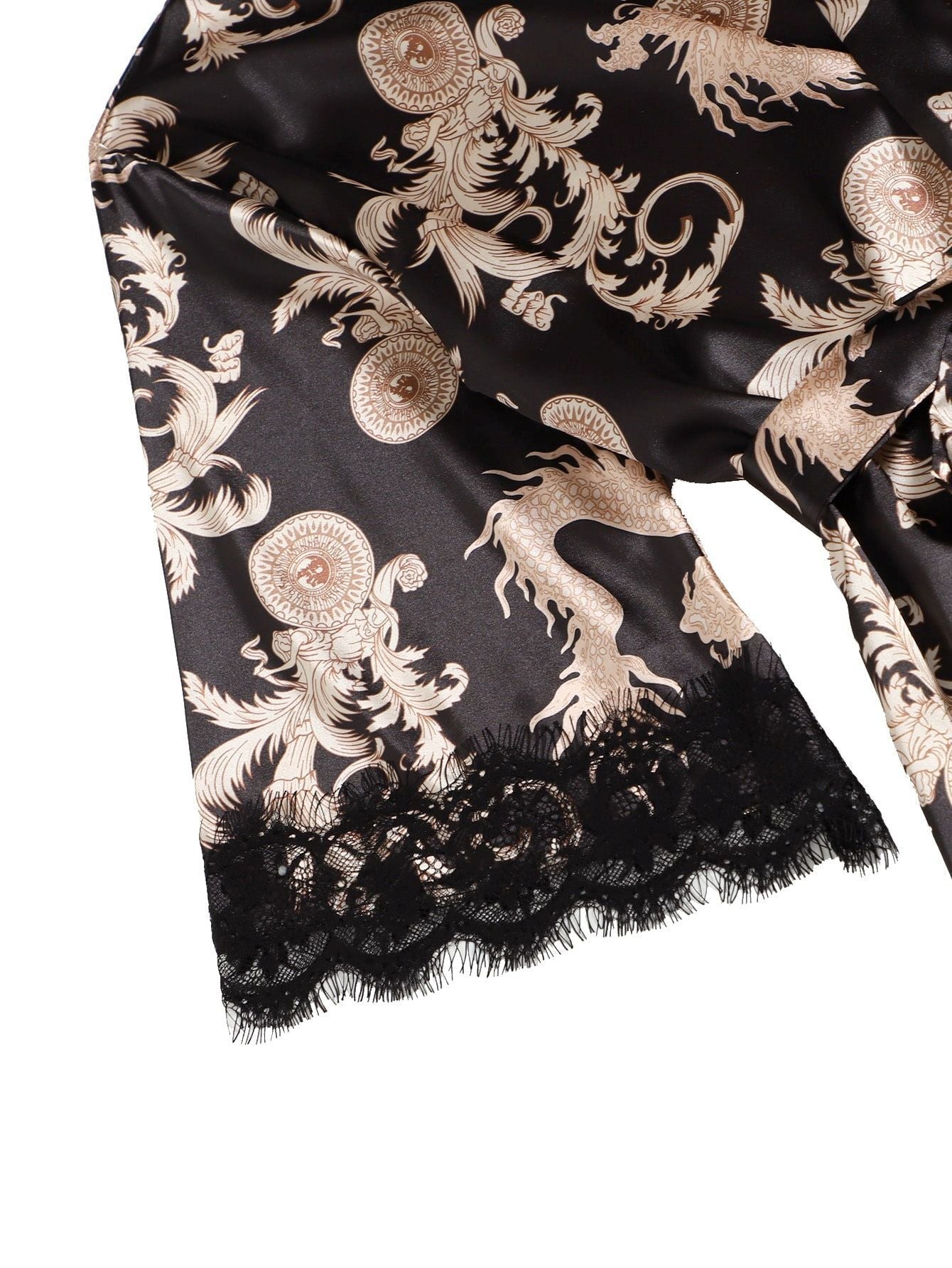 Black Printed Lace Nightgown Bathrobe Four-Piece Lingerie Set