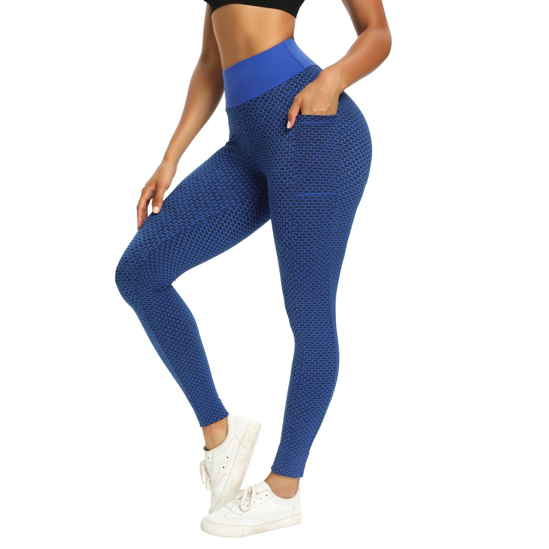 Women's Honeycomb Bubble Ninth Pants with Pockets Sports Fitness Running Yoga Clothes 9776
