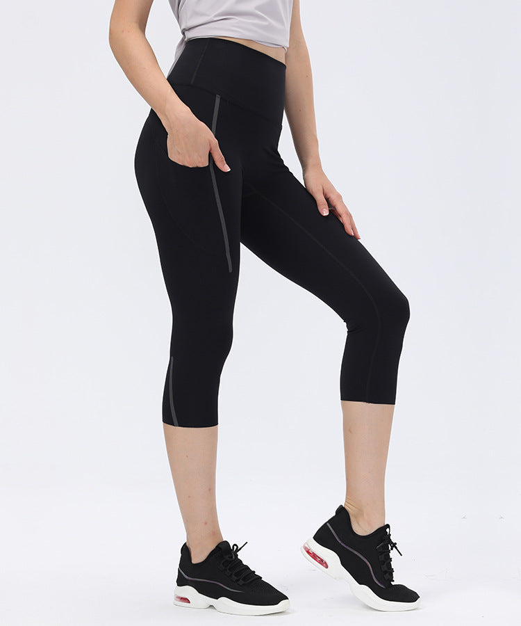 Women Hip Lift Yoga Cropped Pants 3/4 Leggings with Pockets C2960