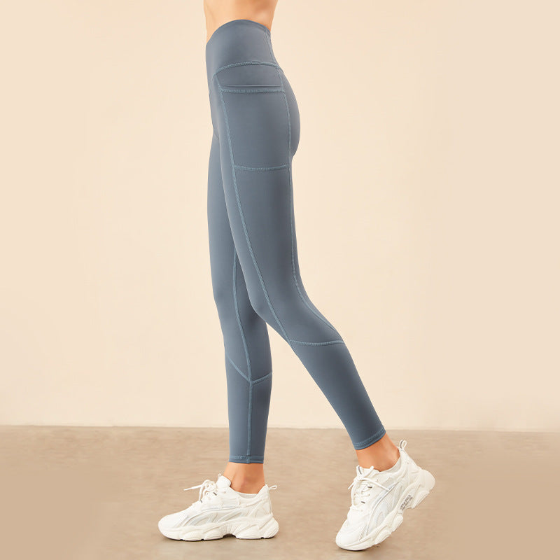 Women Plus Size Stitching High Elastic Butt Lift High Waist Yoga Pants With Pockets T1903
