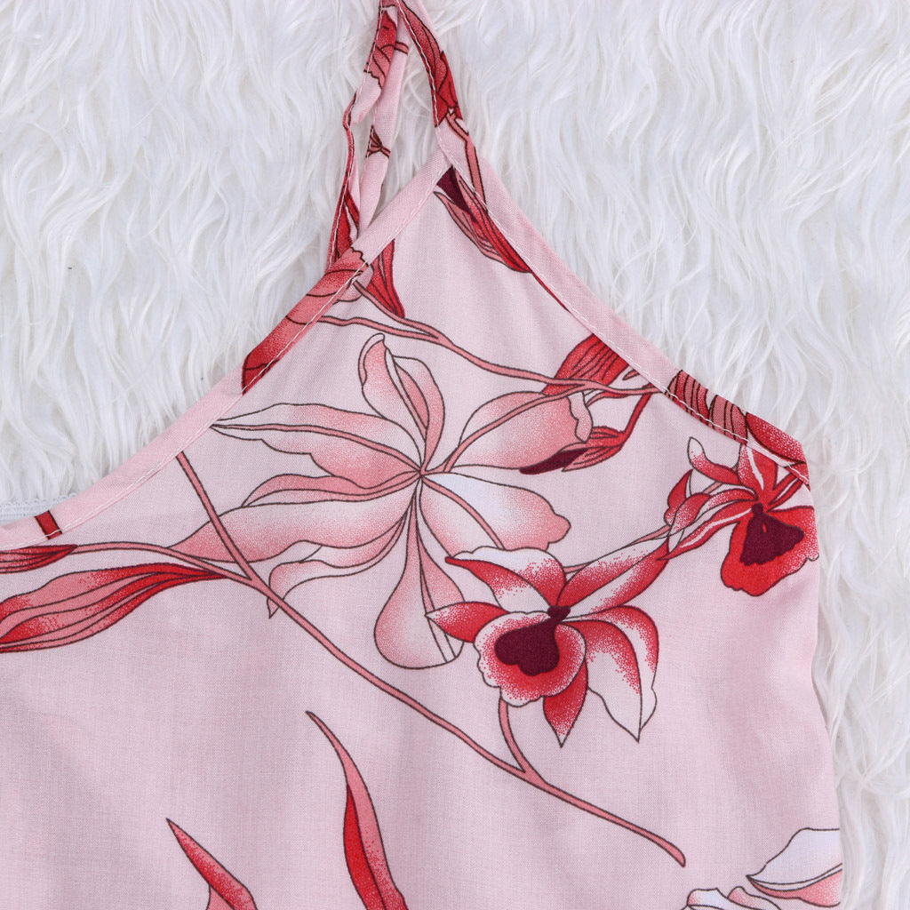 Women Pink Floral Printed Cotton Pajamas Exotic Lingerie 3-Piece Set A313