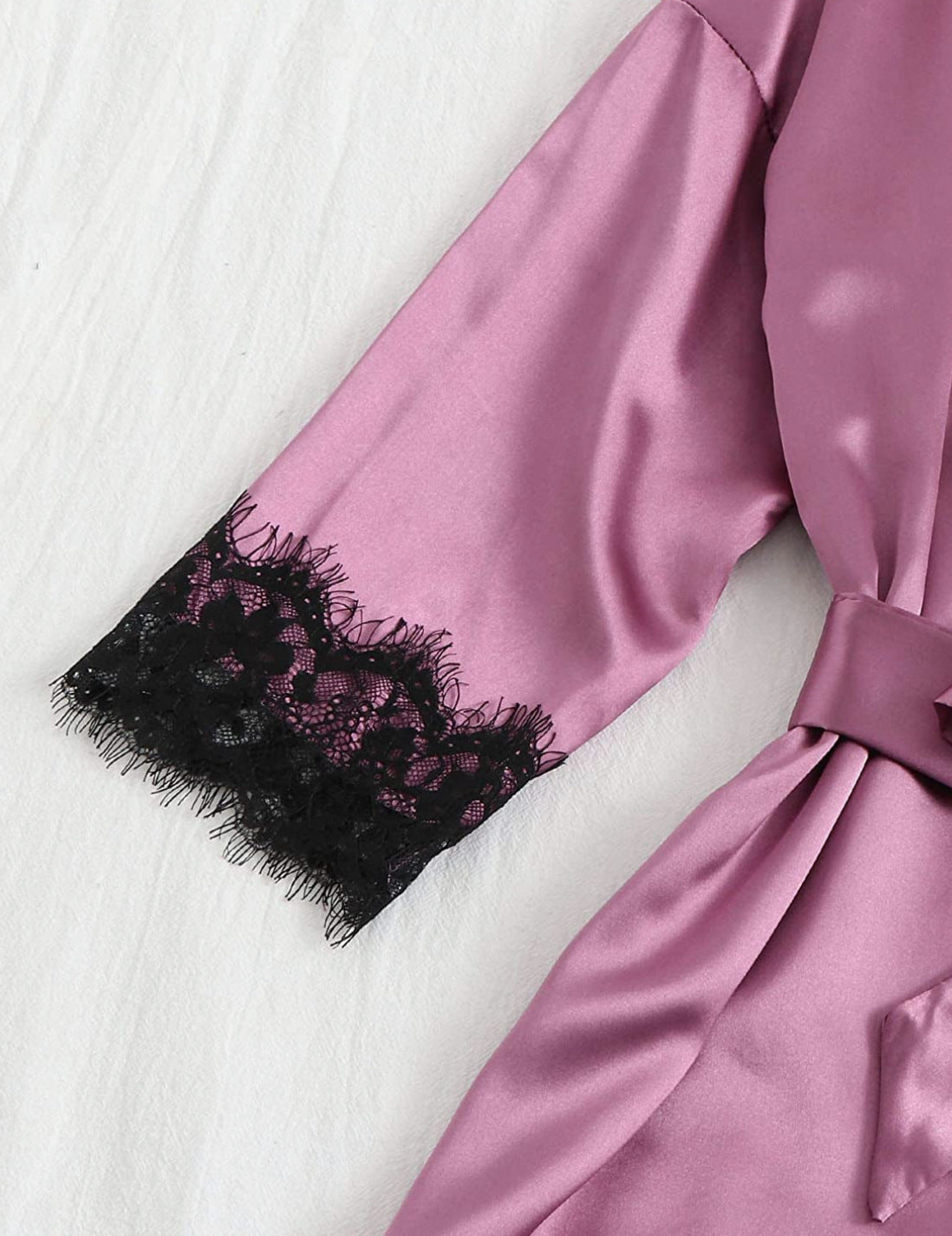 Women Purple Black Satin Sling Pajamas Lace Exotic Lingerie 4-Piece Set