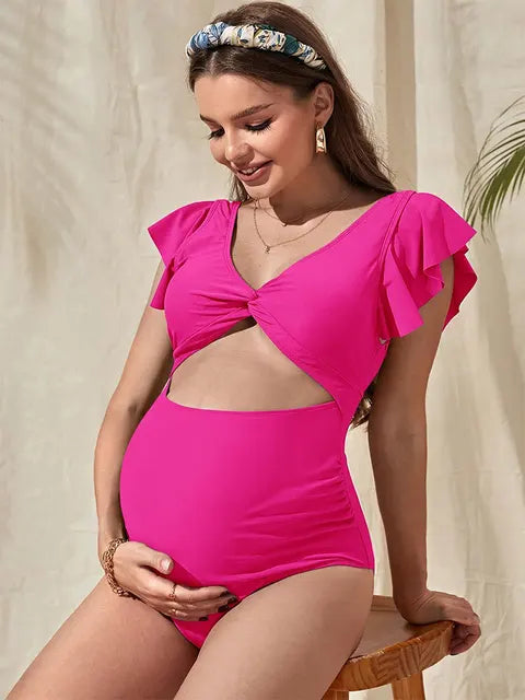 Ruffle Edge Swimwear for Pregnant Women Swiming Wear Wrinkle Pregnancy Swimsuit Sexy Backless V Maternity Bathing Suits
