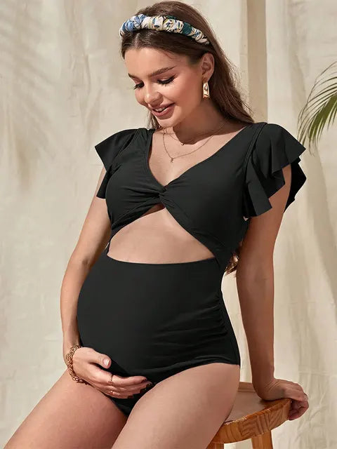 Ruffle Edge Swimwear for Pregnant Women Swiming Wear Wrinkle Pregnancy Swimsuit Sexy Backless V Maternity Bathing Suits