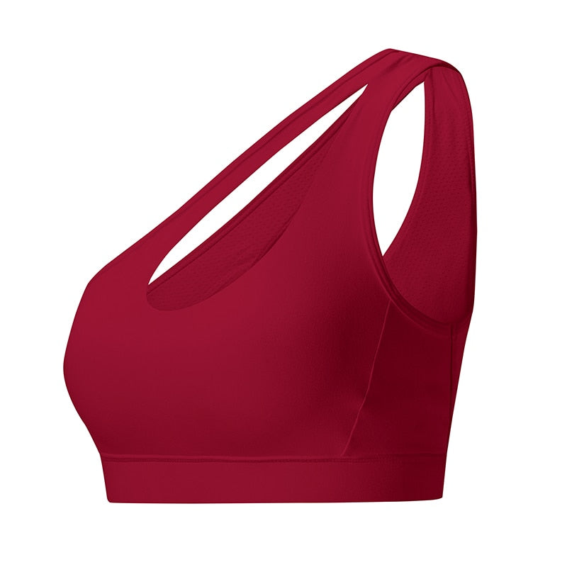 Women Sexy Solid Color One Shoulder Fitness Yoga Bras Athletic Vest Running Push Up Brassieres