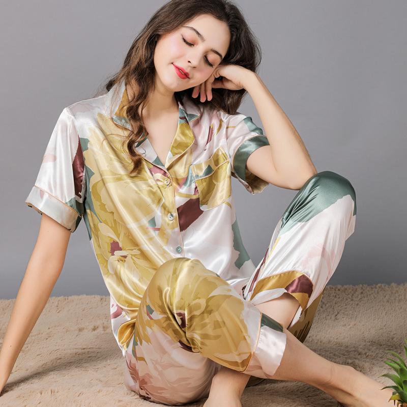 Women's Floral Long Satin Pajamas Set