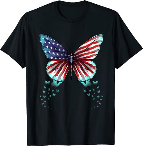 Women/Men 4th of july Outfit Butterfly Print Tshirt
