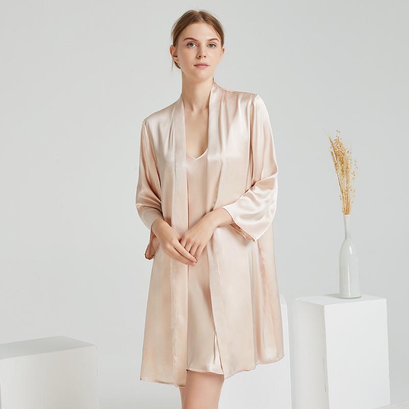 Long Silk Nightgown & Robe Set