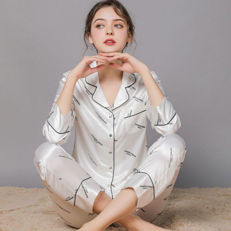 Women's Satin Soft Long Sleeve Top and Pants Pajama Set